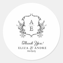 Monogramm-Hochzeit für Schwarz-Weiß-Wappen Runder Aufkleber