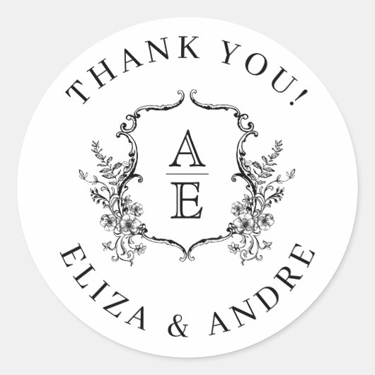 Monogramm-Hochzeit für Schwarz-Weiß-Wappen Runder Aufkleber (Vorderseite)