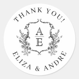 Monogramm-Hochzeit für Schwarz-Weiß-Wappen Runder Aufkleber