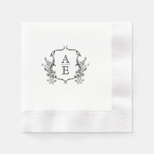 Monogramm-Hochzeit für Schwarz-Weiß-Wappen Serviette (Vorderseite)
