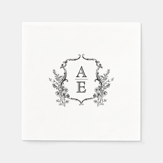 Monogramm-Hochzeit für Schwarz-Weiß-Wappen Serviette (Vorderseite)