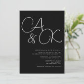 Monogramm-Hochzeit für schwarze und weiße Bezeichn Einladung (Stehend Vorderseite)