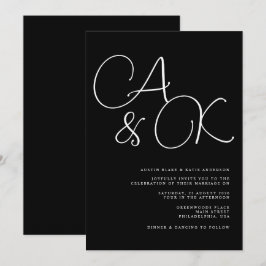 Monogramm-Hochzeit für schwarze und weiße Bezeichn Einladung
