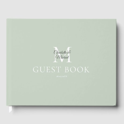 Monogramm-Hochzeit Grün Gästebuch (Vorderseite)