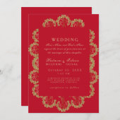 Monogramm-Hochzeit im indischen Rot-Gold-Stil Einladung (Vorne/Hinten)