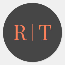 Monogramm-Hochzeit in Grauorange Runder Aufkleber