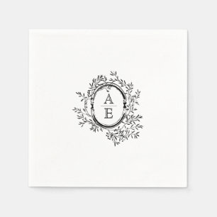 Monogramm-Hochzeit in Schwarz-Weiß-Wappen Serviette