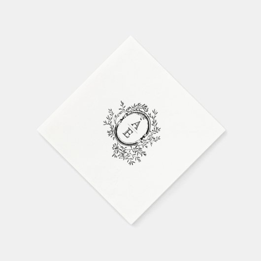 Monogramm-Hochzeit in Schwarz-Weiß-Wappen Serviette (Ecke)