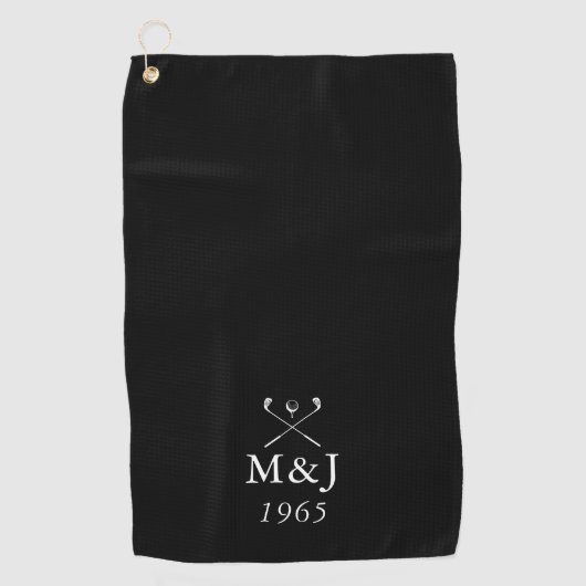 Monogramm Hochzeit Jubiläumsdatum Golfhandtuch (Vorderseite)