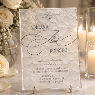Monogramm-Hochzeit mit Blumenmuster Acryleinladungen