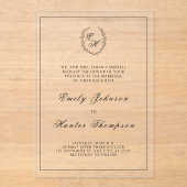 Monogramm-Hochzeit mit schwarzem Wappen Acryleinladungen (Vorderseite)