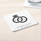 Monogramm-Hochzeit mit weißem und schwarzem Diaman Rechteckiger Pappuntersetzer (angewinkelt)