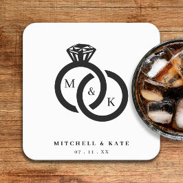 Monogramm-Hochzeit mit weißem und schwarzem Diaman Rechteckiger Pappuntersetzer