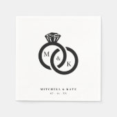 Monogramm-Hochzeit mit weißem und schwarzem Diaman Serviette (Vorderseite)