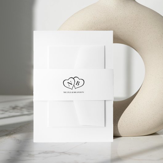 Monogramm-Hochzeit mit weißem und schwarzem Herz Einladungsbanderole