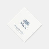 Monogramm Hochzeit Ornament Blumen Blau Papier Serviette (Ecke)