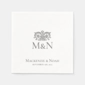 Monogramm Hochzeit Ornament Blumen Grau Papier Serviette (Vorderseite)
