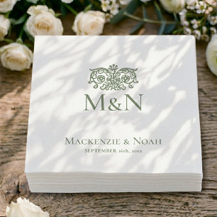 Monogramm Hochzeit Ornament Blumen Grün Papier Serviette