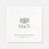 Monogramm Hochzeit Ornament Blumen Grün Papier Serviette (Vorderseite)