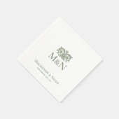 Monogramm Hochzeit Ornament Blumen Grün Papier Serviette (Ecke)