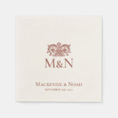 Monogramm Hochzeit Ornamentale Blumige Terrakotta Serviette (Vorderseite)