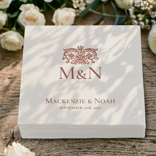 Monogramm Hochzeit Ornamentale Blumige Terrakotta Serviette