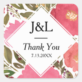 Monogramm-Hochzeit von Bloom-Blume Quadratischer Aufkleber