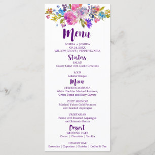 Monogramm-Hochzeitkarte für lila und rosa Blume Menükarte