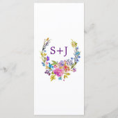 Monogramm-Hochzeitkarte für lila und rosa Blume Menükarte (Rückseite)