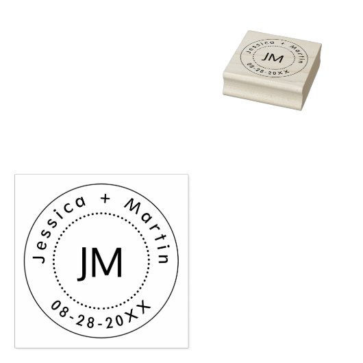 Monogramm-Hochzeitlogo mit Namen und Datum des Paa Gummistempel (Stempel)