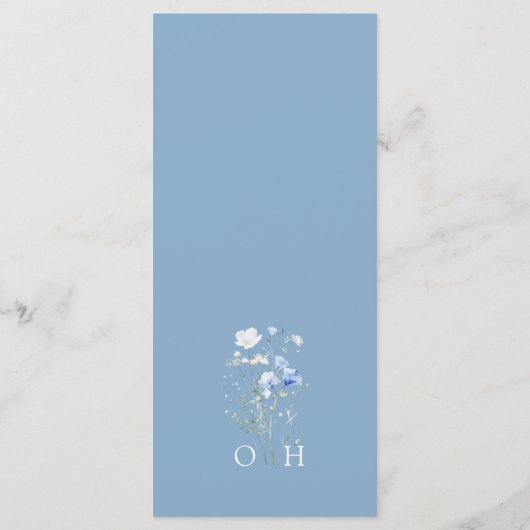 Monogramm-Hochzeitmenü für Blaue Wildblumen Menükarte (Rückseite)