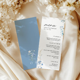 Monogramm-Hochzeitmenü für Blaue Wildblumen Menükarte