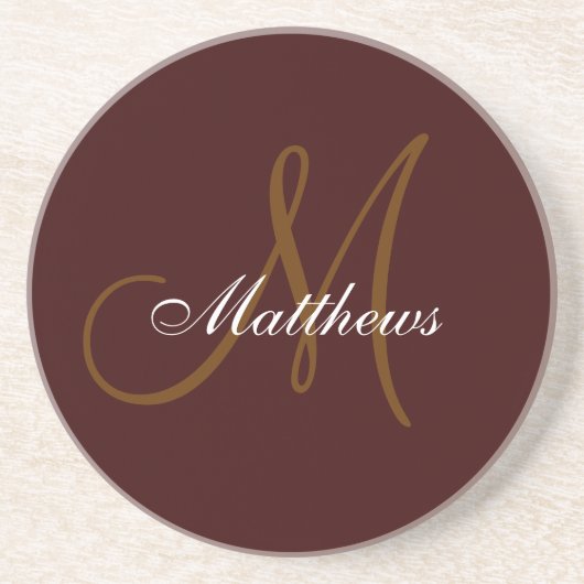 Monogramm-Hochzeits-Jahrestags-Untersetzer Brown Sandstein Untersetzer (Vorne)