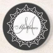 Monogramm-Hochzeits-Namen-Untersetzer-Schwarzes Sandstein Untersetzer (Vorne)