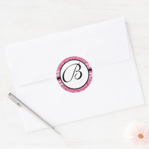 Monogramm-Hochzeits-Rasberry-Damask Runder Aufkleber