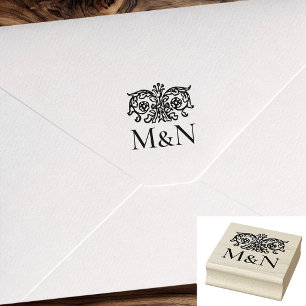 Monogramm Hochzeits-Stempel Ornamentales Florales  Gummistempel