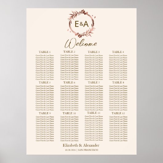 Monogramm Hochzeitskarte Schild mit Schild (Vorne)