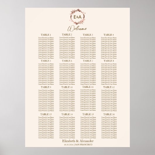 Monogramm Hochzeitskarte Schild mit Schild (Vorne)