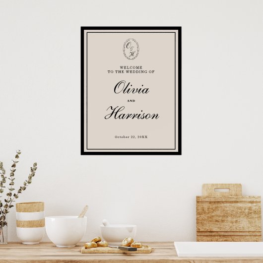Monogramm-Hochzeitsklassiker-Willkommensschild Poster (Küche)