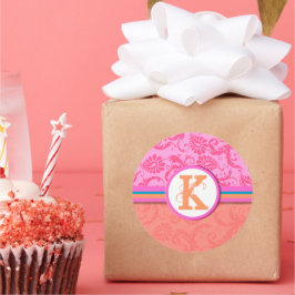 Monogramm-Hochzeitskleber für Aquamarine und koral Runder Aufkleber