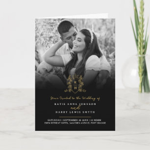 Monogramm Hochzeitsmahlzeit in Schwarzgoldkronen U Einladung