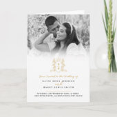 Monogramm Hochzeitsmahlzeit in Schwarzgoldkronen U Einladung (Vorderseite)