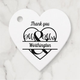 Monogramm-Hochzeitsname Herz Schwarz Weiß Danke Geschenkanhänger
