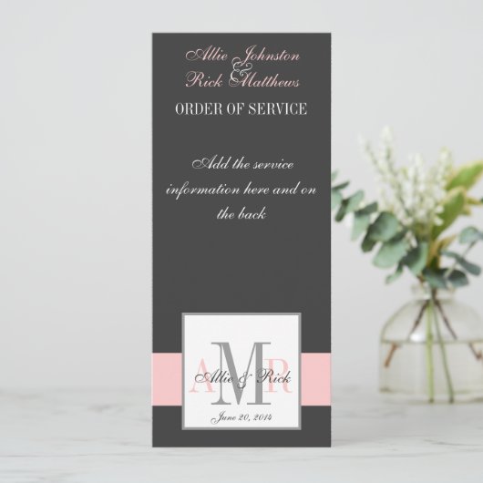 Monogramm-Hochzeitsprogramme Programm (Stehend Vorderseite)