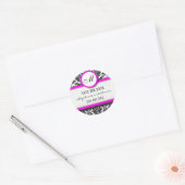 Monogramm-Hochzeitsticker für Schwarz-Rosa Damask Runder Aufkleber (Umschlag)