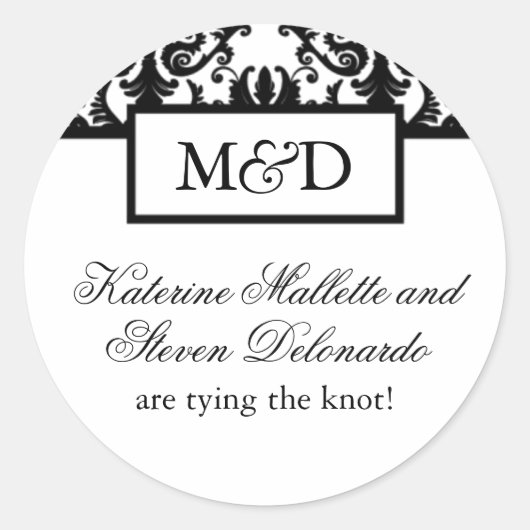 Monogramm-Hochzeitsticker Runder Aufkleber (Vorderseite)