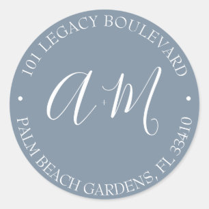 Monogramm-Hochzeitstil-Rücksendeadresse Runder Aufkleber