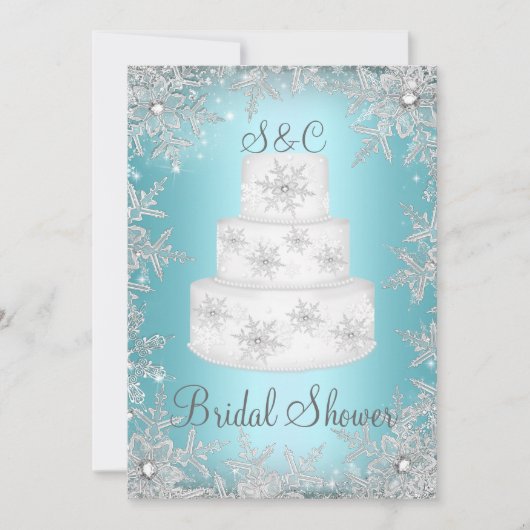 Monogramm Hochzeitstorte Blau Brautparty Einladung (Vorderseite)