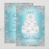 Monogramm Hochzeitstorte Blau Brautparty Einladung (Vorne/Hinten)