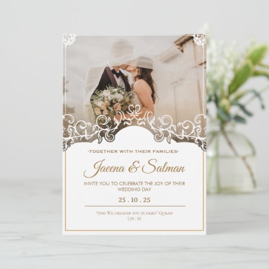Monogramm Hochzeitsvorlage mit Foto Einladung (Stehend Vorderseite)